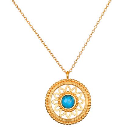 Nurture Intuition Turquoise Mandala Necklace, Brass with 22k gold plated necklace for women
